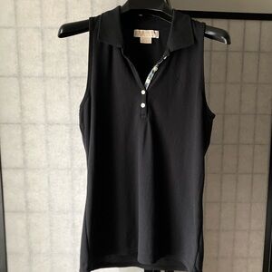 MICHAEL Michael Kors Polo Shirt Black Sleeveless Cotton Spandex Button Collar